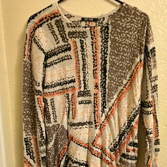 Sheer NIC+ZOE abstract long-sleeve blouse, size M, in great condition. - Picture 1 of 5